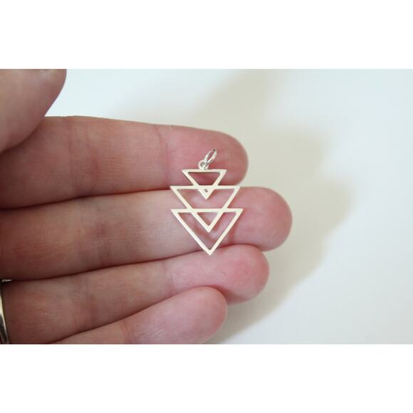 Sterling Silver Stacked Triangle Pendant, Silver Stacked Triangle Charm - Picture 3 of 4